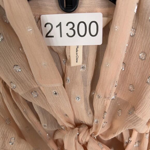 Rebecca Taylor Blouse Womens 2 Pink Tie Neck Ruffle Sheer Metallic Clip Dot Fem - Picture 15 of 15